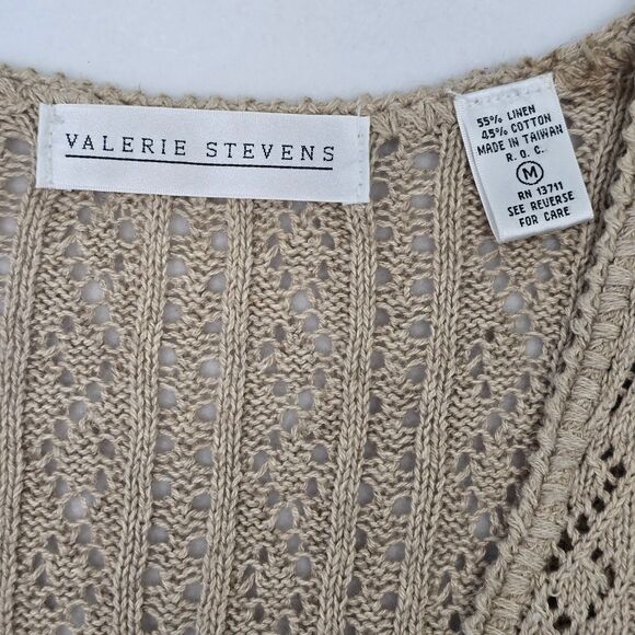 Valerie Stevens Women’s M Beige Linen Cotton Sleeveless Longline Cardigan Vest - Picture 10 of 14